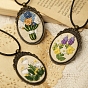 DIY Embroidery Oval with Flower Pattern Pendant Necklace Kits, Including Embroidery Cloth & Thread, Needle, Embroidery Hoop