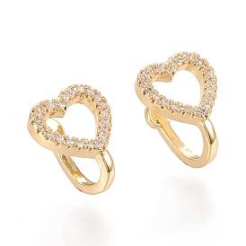 Brass Micro Pave Clear Cubic Zirconia Cuff Earrings, Heart