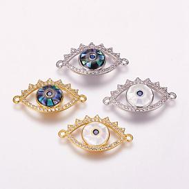Brass Micro Pave Cubic Zirconia Links, with Freshwater Shell, Eye