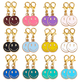 48 шт. 12 цвета, эмалированные подвески с улыбающимся лицом, Сплав с застежками когтя омара
