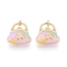 Латунь эмаль подвески, сумка с вишневыми подвесками, с целью перехода в кольце, реальный 18 k позолоченный