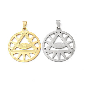 201 Stainless Steel Pendants, Laser Cut, Flat Round with Eye Charm