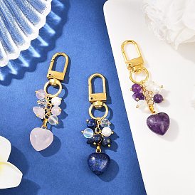 Подвесные украшения из натурального лазурита/розового кварца/аметиста, с поворотными застежками сплава, сердце