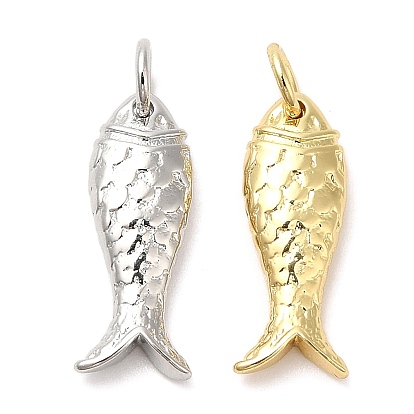 Rack Plating Brass Pendants, Long-Lasting Plated, Cadmium Free & Lead Free, with Jump Rings, Fish Charms
