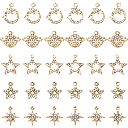 40 шт. 5 стили подвески со звездной тематикой из сплава с микропаве из стразов, разнообразные