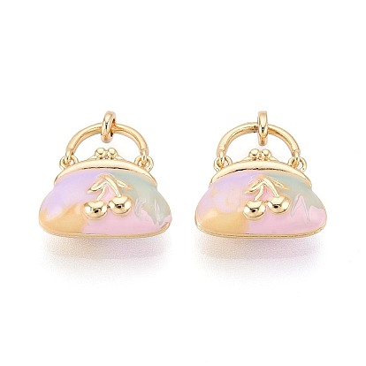 Латунь эмаль подвески, сумка с вишневыми подвесками, с целью перехода в кольце, реальный 18 k позолоченный