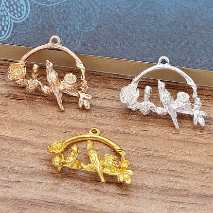 Pendentifs en alliage, demi-rond avec oiseau