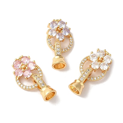 Латунные микро проложить кубического циркония раз за застежками, со стеклом, цветок