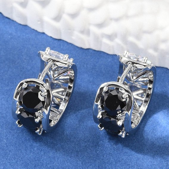 Латунные серьги-кольца с черным кубическим цирконием