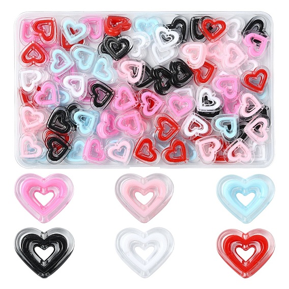 90 шт 6 цвета акриловые бусины, бусина в бусине, сердце