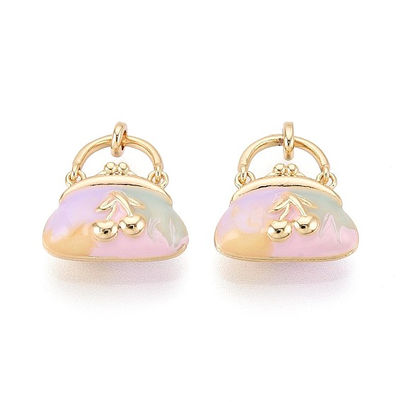 Латунь эмаль подвески, сумка с вишневыми подвесками, с целью перехода в кольце, реальный 18 k позолоченный