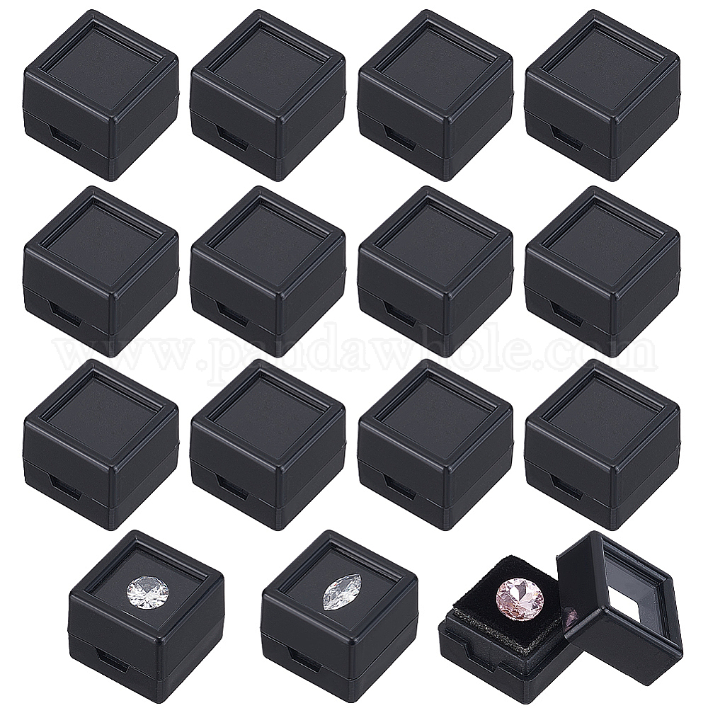 Square Plastic Loose Diamond Storage Boxes, Gemstone Display Case with Clear Acrylic Window and Sponge inside