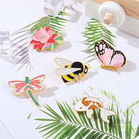 Adorable Insect Enamel Pins Set - Dragonfly, Bee, Lotus Flower Design