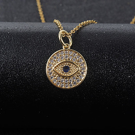 Geometric Devil Eye Pendant Necklace with Micro Inlaid Zirconia Stones