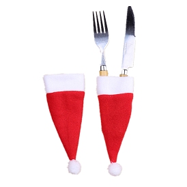 Рождественская шляпа, тканевый набор столовых приборов, сумки, чехлы для ножей и вилок для рождественского стола, украшения для ресторана, отеля, принадлежности