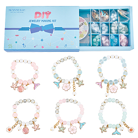 Наборы для изготовления браслетов своими руками, в том числе стеклянные бусины, Подвески из сплава , Эластичная кристальная нить, 304 из нержавеющей стали открыты кольца прыжок, железные бордюрные цепи и штифты с плоской головкой