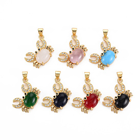 Brass Micro Pave Cubic Zirconia Pendants, with Glass, Cadmium Free & Nickel Free & Lead Free, Golden, Crab
