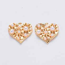 Colgantes de latón, con abs de plástico imitación perla, sin níquel, corazón, real 18 k chapado en oro
