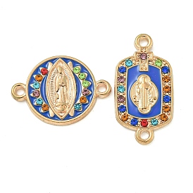 Alloy Micro Pave Colorful Cubic Zirconia Holy Virgin Mary/Saint Connector Charms with Enamel, Golden, Rectangle/Flat Round