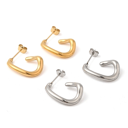 304 Stainless Steel Irregular Trapezoid Stud Earings, Half Hoop Earrings for Women