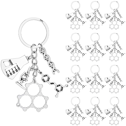 20Porte-clés en alliage sur le thème de la chimie, avec porte-clés fendus, Chimie, molécule, atome et microscope