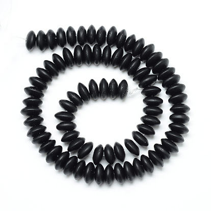 Synthetic Black Stone Beads Strands, Frosted, Rondelle