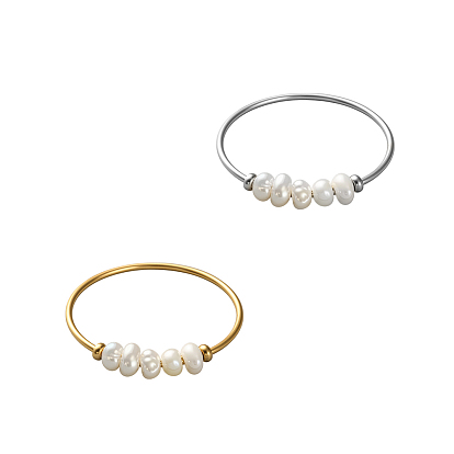 2шт 2 цвета кольца из нержавеющей стали для женщин, с натуральным пресноводным жемчужные бусины