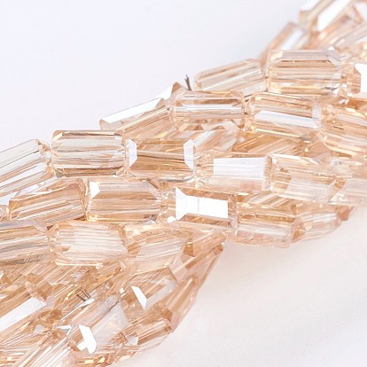 Electroplate Glass Beads Strands, Pearl Luster Plated, Faceted, Cuboid