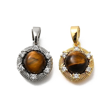 Латунные микро проложить кубического циркония прелести, с тигровым камнем, круглые