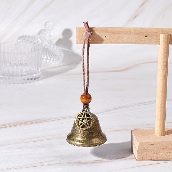 Железный колокольчик и подвеска в виде звезды из сплава, подвесные украшения из деревянных бусин и шнура из искусственной замши