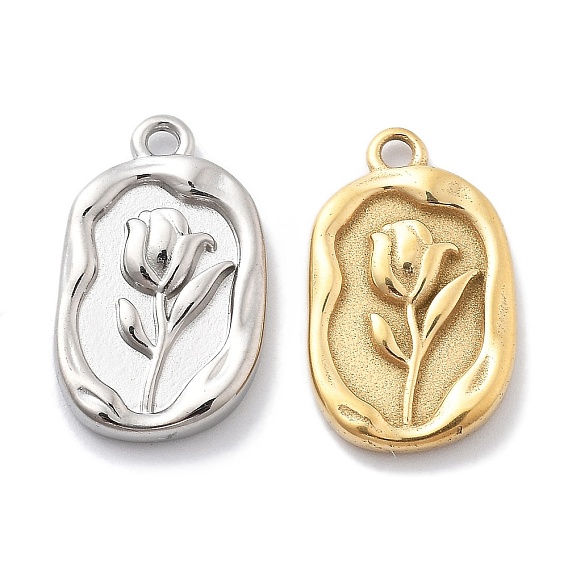 304 подвески из нержавеющей стали, овальная с цветочным узором