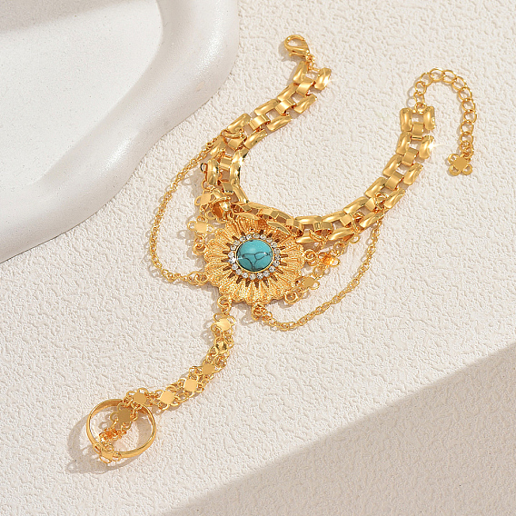 Браслеты из богемного сплава с цветочными звеньями для женщин, с синтетическими бирюзовый