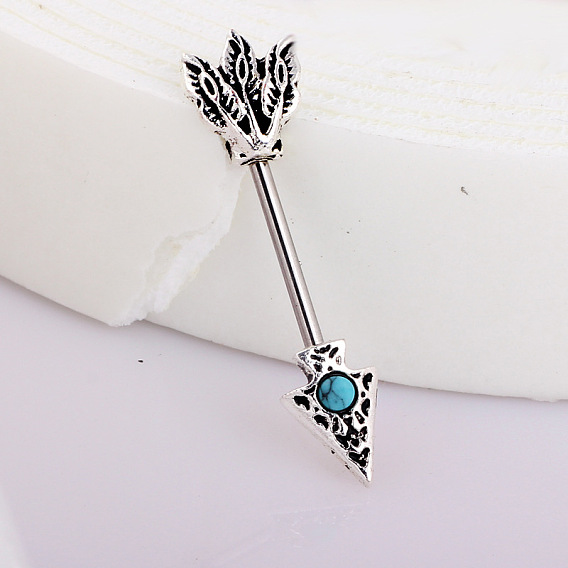 Перо стрела 304 кольца для сосков из нержавеющей стали с паве из синтетической бирюзы