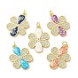 Brass Micro Pave Clear Cubic Zirconia Pendants, with Synthetic Opal and Jump Ring, Real 18K Gold Plated, Flower