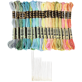 18 мотки 6-слойная полиэфирная нить для вышивания, нитки для вышивки крестом, набор из 16 стальных швейных игл