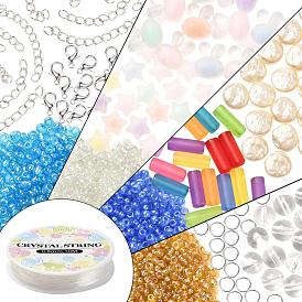 Наборы для изготовления ювелирных изделий своими руками, в том числе круглые, столбчатые, звездные и акриловые бусины с головой кролика, пластиковые бусины abs, Бисер из стекла , Сплав застежками, железные прыжковые кольца и концевые цепи