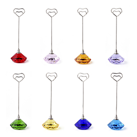 Diamond Shape Glass Name Card Holder, Wedding Table Number Card Holders, with Iron Findings, Heart