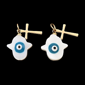 Натуральные пресноводные раковины и 304 подвески из нержавеющей стали, амулеты в виде руки Хамса и религиозных символов с соединительными кольцами., белые