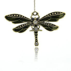 Accessoires de collier pendentif libellule vintage, Pendentifs en émail , avec strass, bronze antique