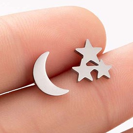 Asymmetric Stainless Steel Earrings - Sweet Moon Star Personality, Unique, Chic.