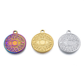 201 Stainless Steel Pendants, Flat Round with Eye