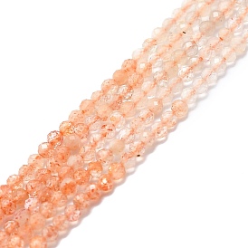 Natural Sunstone Beads Strands, Faceted, Round