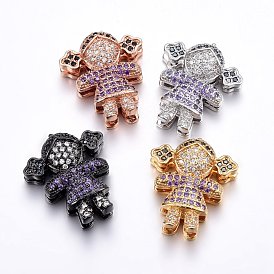 Brass Micro Pave Cubic Zirconia Slide Charms, Long-Lasting Plated, Cadmium Free & Nickel Free & Lead Free, Girl
