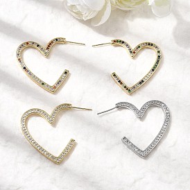 Сердце из латуни микро проложить кубического циркония серьги стержня, стойки покрытие, долговечный, без кадмия и без свинца, платина и настоящее 18 к позолота