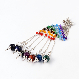 Dyed Natural Agate Beaded Pendulum Charm Bracelets, with Platinum Plated Brass Findings, 170mm