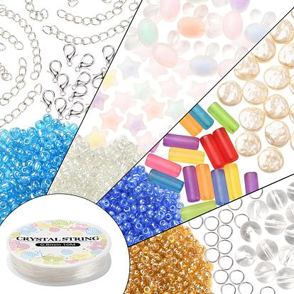 Наборы для изготовления ювелирных изделий своими руками, в том числе круглые, столбчатые, звездные и акриловые бусины с головой кролика, пластиковые бусины abs, Бисер из стекла , Сплав застежками, железные прыжковые кольца и концевые цепи