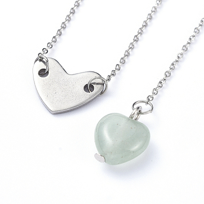 Conjuntos de collares y collares con lazo de corazón, con colgantes de piedras preciosas, 304 enlaces de acero inoxidable, cadenas portacables y cierres