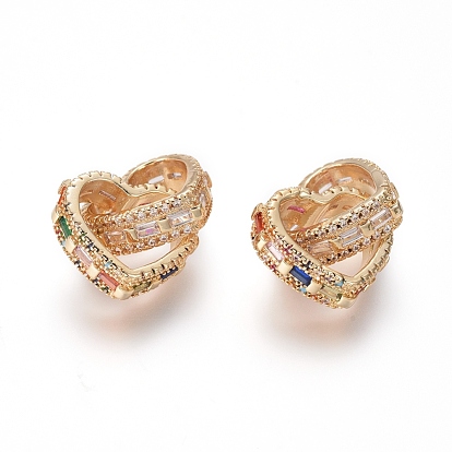 Brass Micro Pave Cubic Zirconia Pendants, Heart to Heart/Double Heart, Colorful