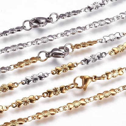 304 Stainless Steel Chain Necklaces, with Lobster Claw Clasps, Ion Plating (IP), Bowknot