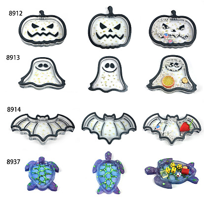 Halloween Pumpkin Ghost Bat DIY Silicone Storage Tray Molds, Resin Casting Molds, for UV Resin, Epoxy Resin Craft Making